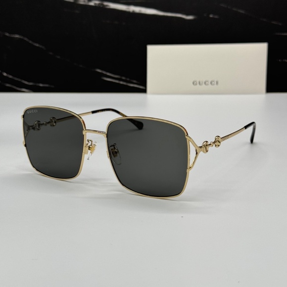 NEW GG1018SK 001 GUCCI GOLD GREY SQUARE WOMEN GUCCI SUNGLASSES - Picture 3 of 11